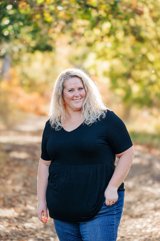 Black V-Neck Babydoll Top