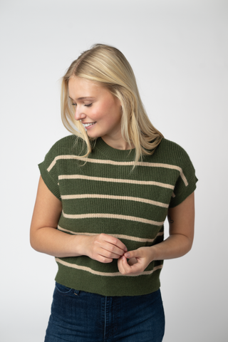 Olive and Tan Striped Sweater Top