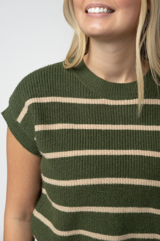 Olive and Tan Striped Sweater Top