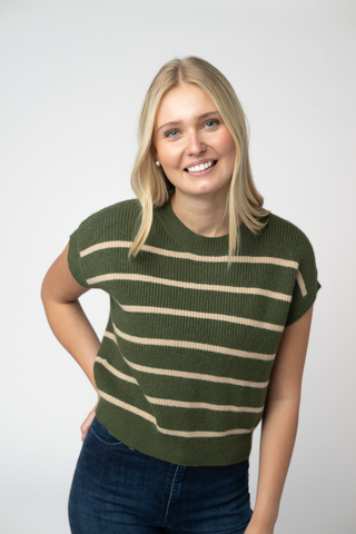 Olive and Tan Striped Sweater Top