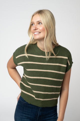 Olive and Tan Striped Sweater Top