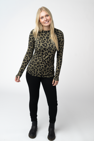 Olive Animal Print Long Sleeve Top w/ Thumbholes