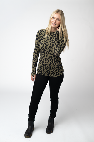 Olive Animal Print Long Sleeve Top w/ Thumbholes