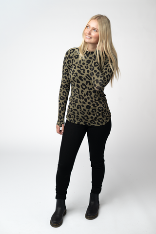 Olive Animal Print Long Sleeve Top w/ Thumbholes