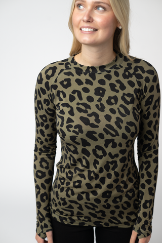 Olive Animal Print Long Sleeve Top w/ Thumbholes