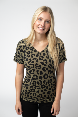 Olive Animal Print V-Neck Top