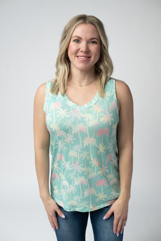Aqua Palm Relaxed Fit V-Neck Tank