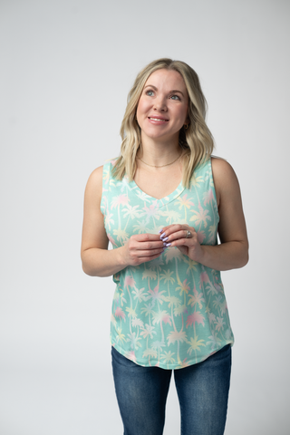Aqua Palm Relaxed Fit V-Neck Tank