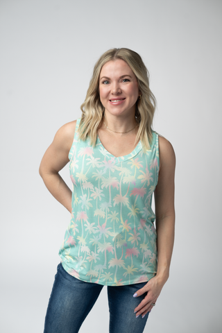 Aqua Palm Relaxed Fit V-Neck Tank