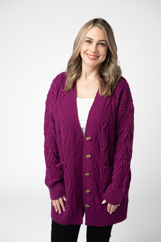Magenta Knit Button Sweater