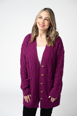 Magenta Knit Button Sweater