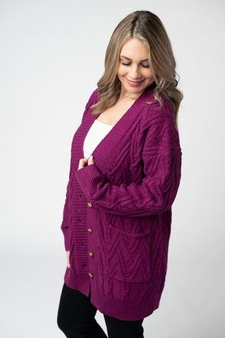 Magenta Knit Button Sweater
