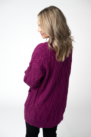 Magenta Knit Button Sweater