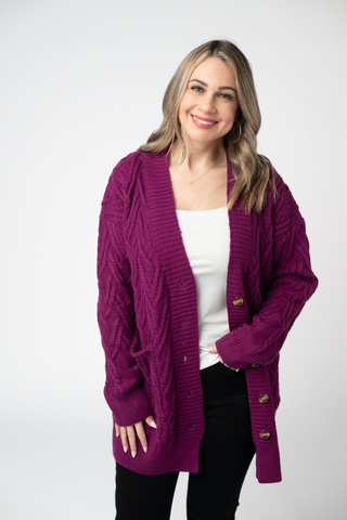 Magenta Knit Button Sweater