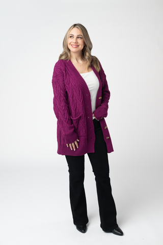 Magenta Knit Button Sweater