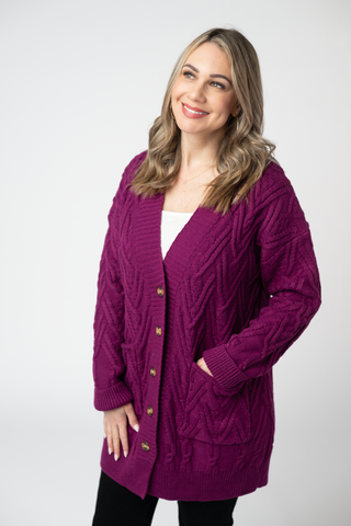 Magenta Knit Button Sweater