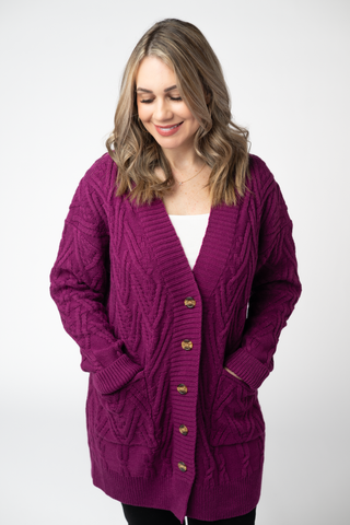 Magenta Knit Button Sweater