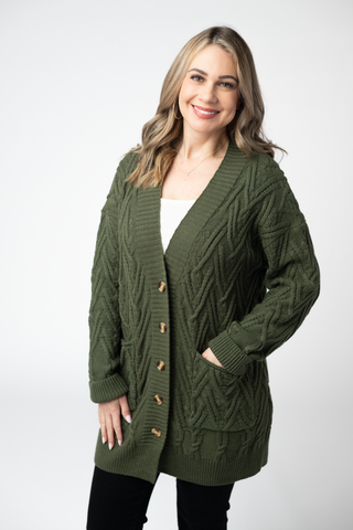 Olive Knit Button Sweater