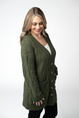 Olive Knit Button Sweater