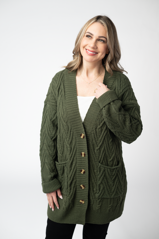 Olive Knit Button Sweater