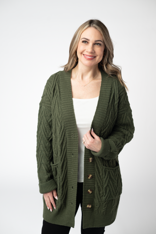 Olive Knit Button Sweater