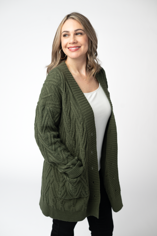 Olive Knit Button Sweater