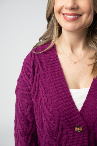 Magenta Knit Button Sweater