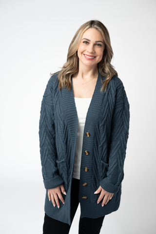 Navy Knit Button Sweater