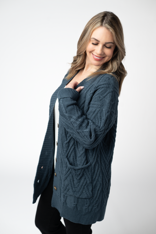 Navy Knit Button Sweater