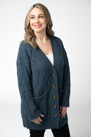 Navy Knit Button Sweater
