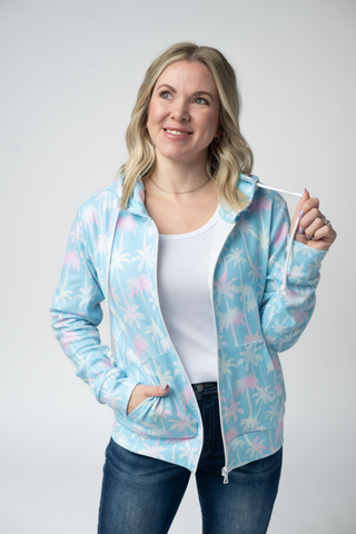 Aqua Palm Full Zip Hoodie