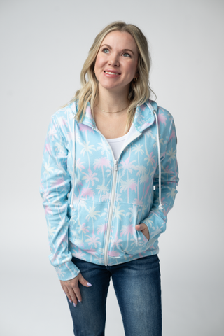 Aqua Palm Full Zip Hoodie
