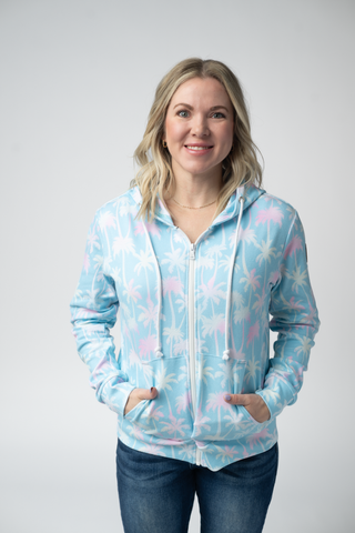 Aqua Palm Full Zip Hoodie