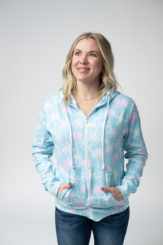 Aqua Palm Full Zip Hoodie
