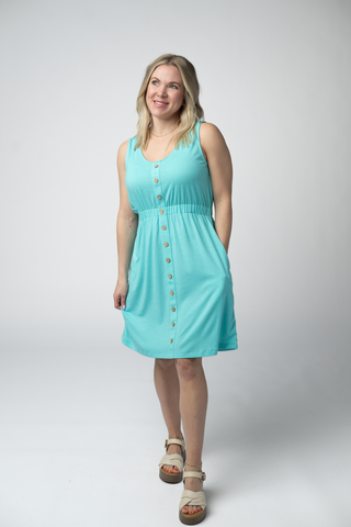 Aqua Button Dress