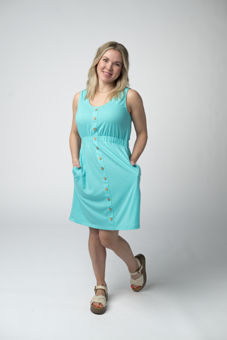 Aqua Button Dress