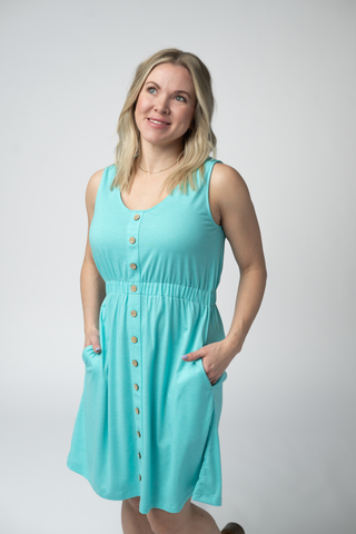 Aqua Button Dress