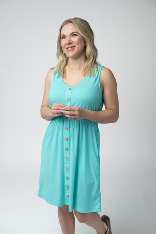 Aqua Button Dress