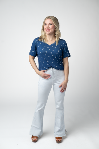 Nautical Navy Relaxed Fit V-Neck Top