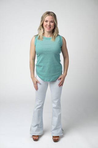 Micro Striped Tank in Jade