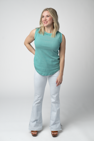 Micro Striped Tank in Jade