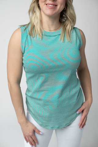 Micro Striped Tank in Jade