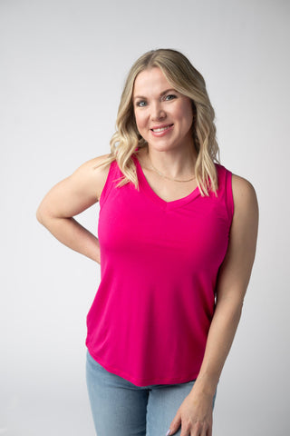 Hot Pink Relaxed Fit V-Neck Tank