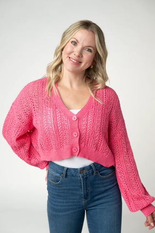 Pink Cropped Cardigan