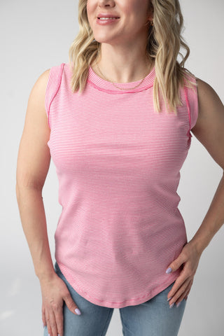 Micro Striped Tank in Pink