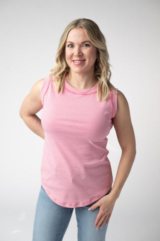 Micro Striped Tank in Pink