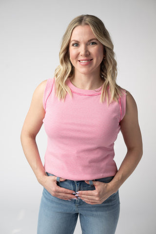 Micro Striped Tank in Pink