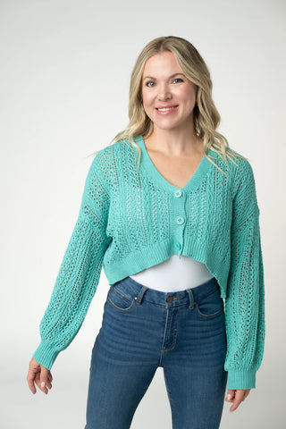 Aqua Cropped Cardigan