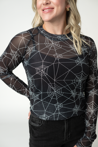 Midnight Webs Mesh Long Sleeve Top w/ Thumbholes