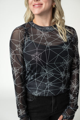 Midnight Webs Mesh Long Sleeve Top w/ Thumbholes